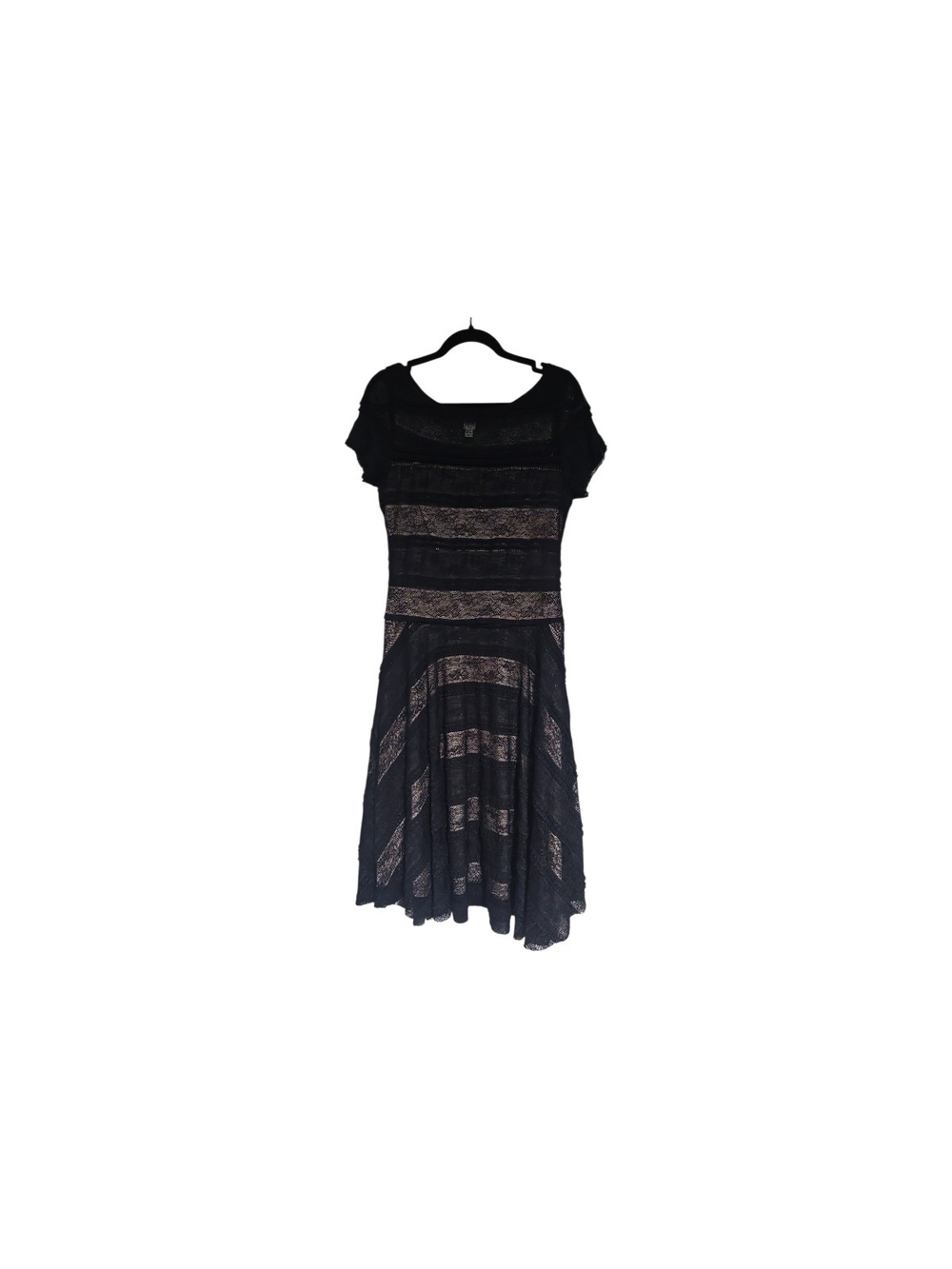 Signature by Sangria Black Lace-Striped Midi Dress